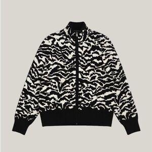 Jones New York Signature Zebra Print Full Zip Knit Sweater Jacket Medium